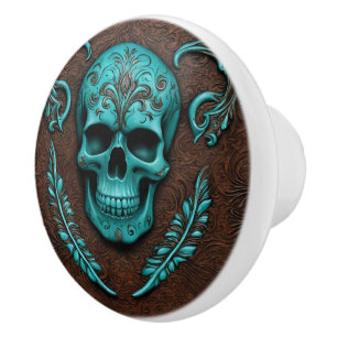 SouthWestern Teal Día De Muertos Sugar Skull Knopp