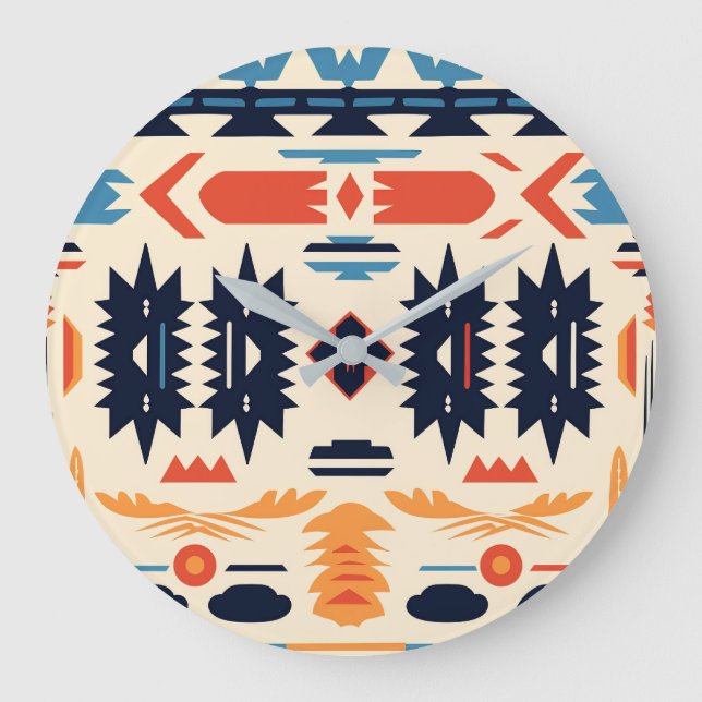 Southwestern Tribal Aztec Geometrisk Boho Stor Klocka (Framsida)