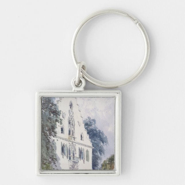 Souvenir av Rosenau Fyrkantig Silverfärgad Nyckelring (Framsidan)
