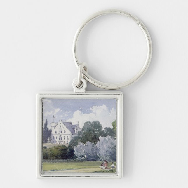 Souvenir av Rosenau Fyrkantig Silverfärgad Nyckelring (Framsidan)