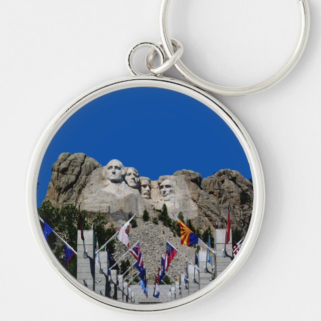 Souvenir för anpassadeMt Rushmore Rund Silverfärgad Nyckelring (Framsidan)