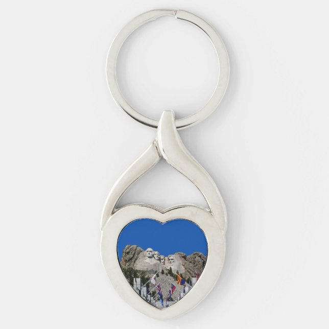 Souvenir för anpassadeMt Rushmore Twisted Heart Silverfärgad Nyckelring (Framsidan)