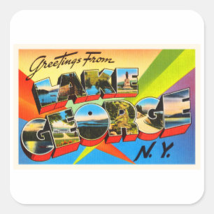 Souvenir för sjöGeorge New York NY vintage resor Fyrkantigt Klistermärke