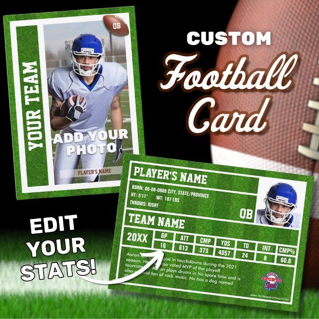 Souvenir-kort för fotboll-kvarterback-handel (Edit your personal player stats to customize your own football trading card.)