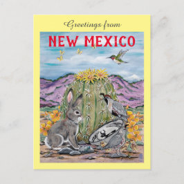Souvenir New mexico Southwest Animal Cactus Art Vykort