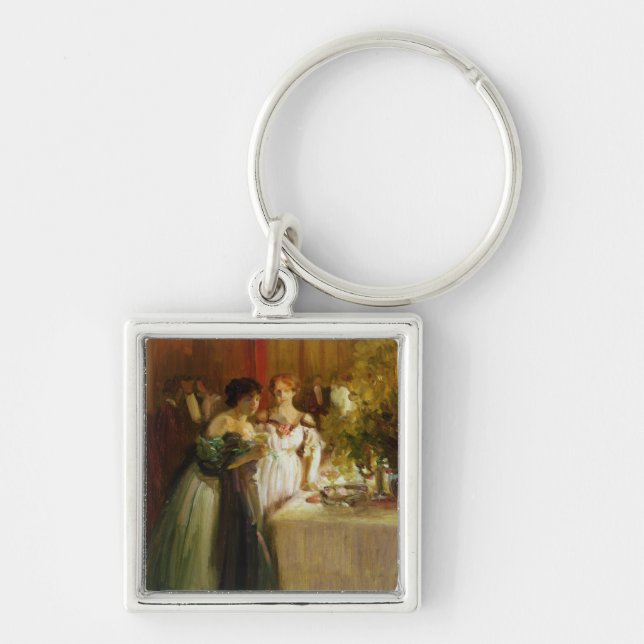 Souvenird'un Soir Fyrkantig Silverfärgad Nyckelring (Framsidan)