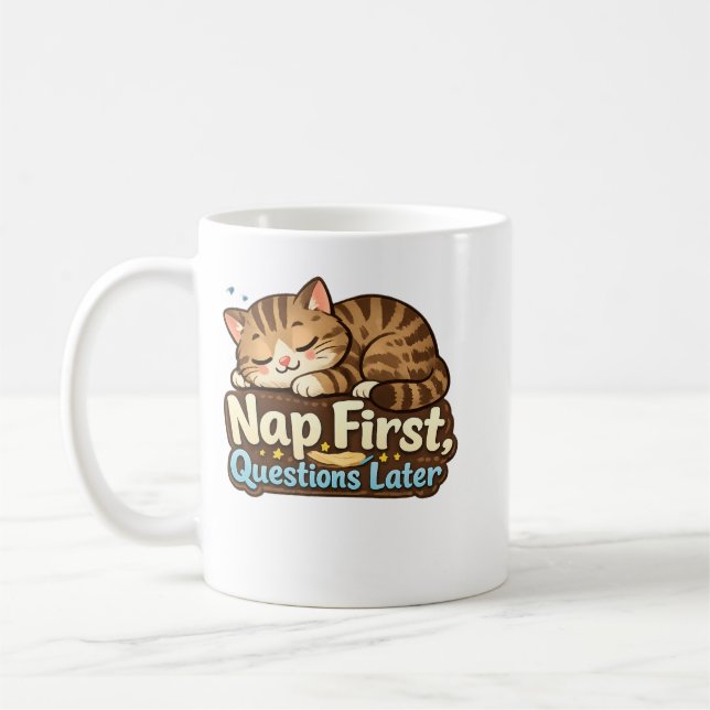 Sov Först Frågor Senare Sover Kattmugg Kaffemugg (Vänster)