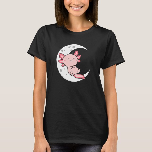 Sov Mycket Axolotl Måne Sova Djur Avslappning Söt T Shirt (Framsida)
