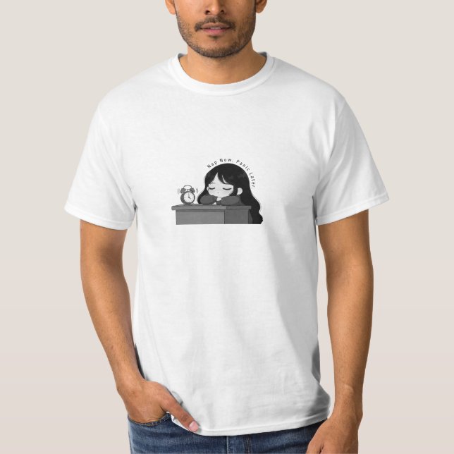 Sov Nu Panik Sen Relaterbar Chibi Flickillustratio T Shirt (Framsida)