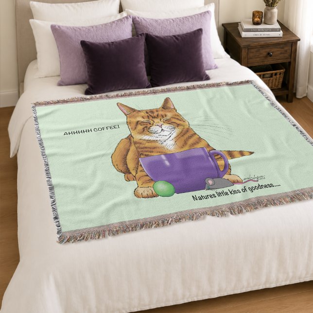 Sov orange Ginger Katt Kaffe Grön Lila Filt (Skapare uppladdad)