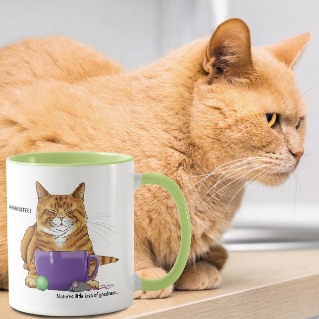 Sov orange Ginger Katt Kaffe Grön Lila Mugg (Skapare uppladdad)