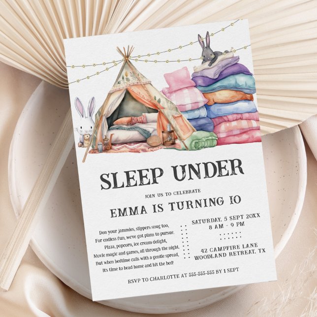 Sov under Cute Boho Sleepover Födelsedagsfest Inbjudningar (Skapare uppladdad)