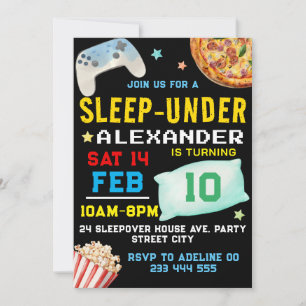 Sov under Sleepover Boy sen over Gamer Birthday Inbjudningar