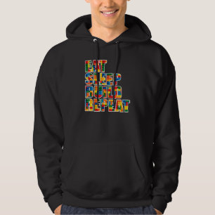 Sova Äta Bygga Upprepa Byggblock Tegel Mästare Hoodie