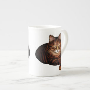 Sova den bruna tabby kattbenporslinmuggen benporslin mugg