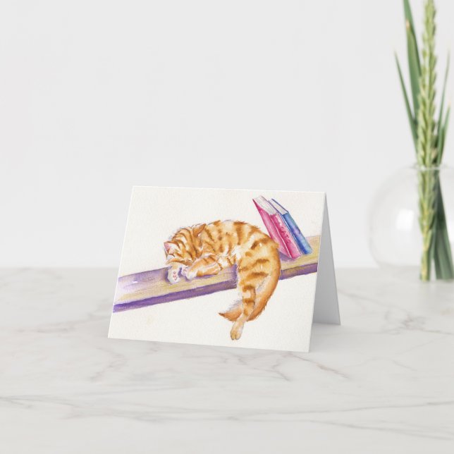 Sova den ljust rödbrun kattungen med kort (Framsida)