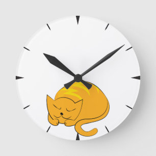 Sova den orange katten rund klocka
