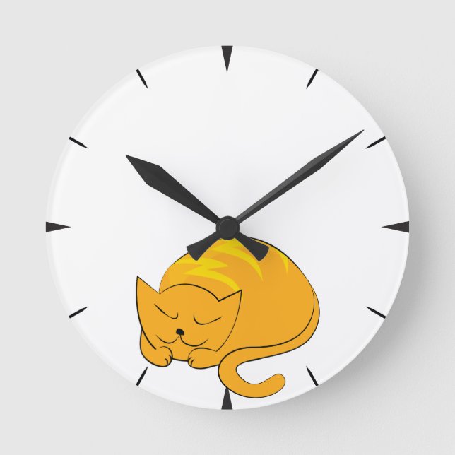 Sova den orange katten rund klocka (Framsida)