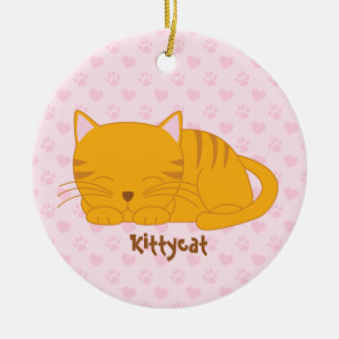 Sova den orange tabby katt julgransprydnad keramik