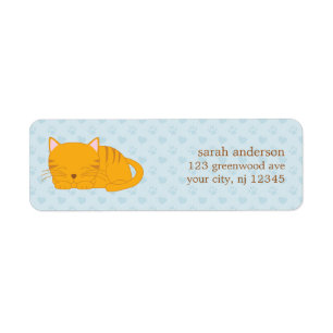 Sova den orange tabby katt returadress etikett