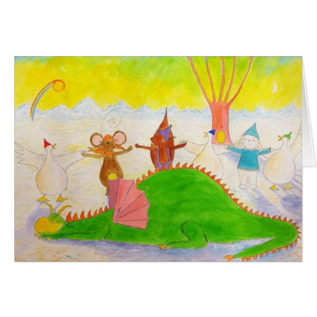 sova draken hälsningskort (Framsidan Horizontal)