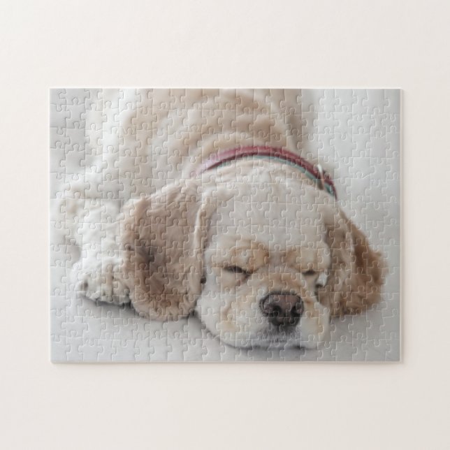 Sova för cockerspanielspanielhund pussel (Horisontell)