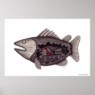 Sova i den overkliga svartvita konsten för fisk poster