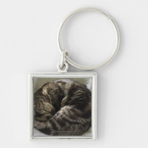 Sova katten fyrkantig silverfärgad nyckelring