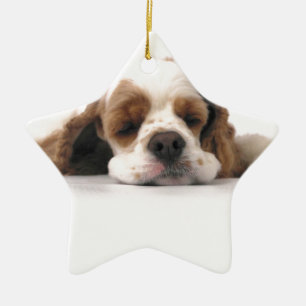 Sova som är rött,/vitcockerspanielSpaniel Julgransprydnad Keramik