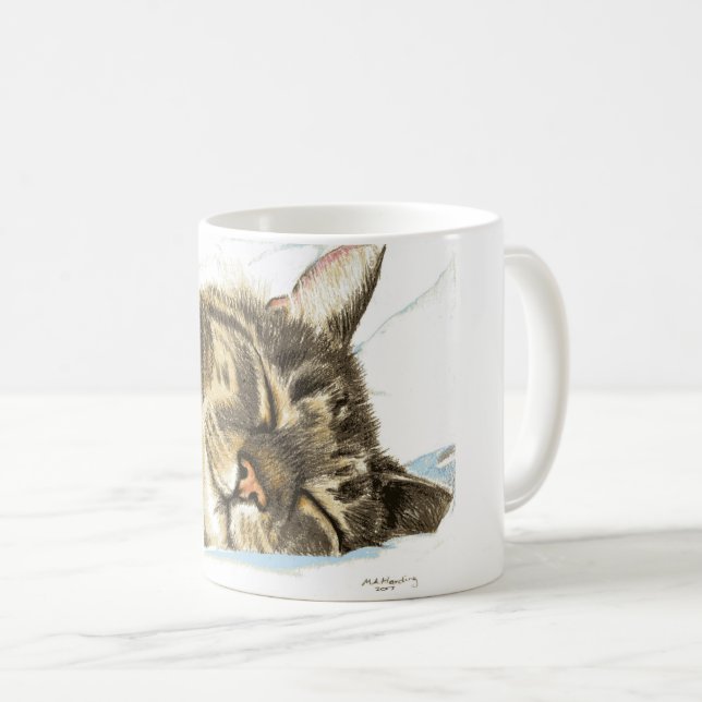 Sova tabby katt kaffemugg (Framsida höger)