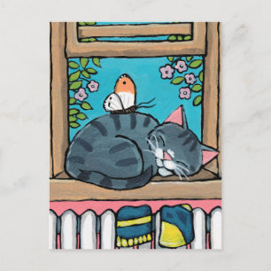 Sova tabby katt- och fjärilsillustrationen vykort