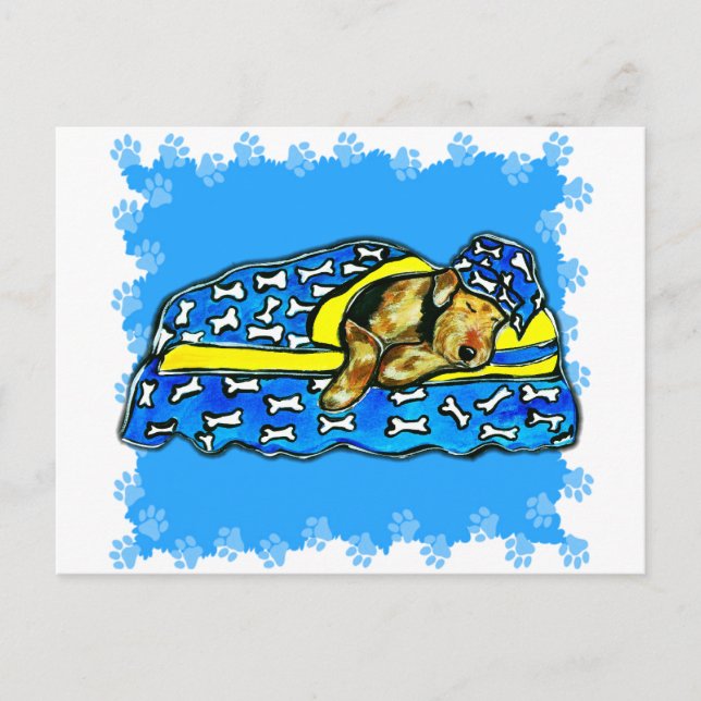 Sovande Airedale Vykort (Framsida)