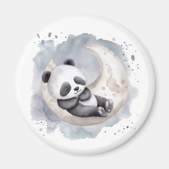 Sovande akvarell halvmåne baby panda magnet (Framsidan)