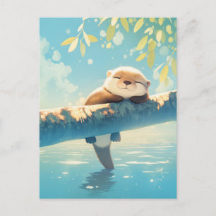 Sovande akvarellutter på solbelyst gren vykort