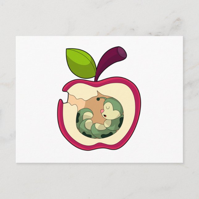 Sovande äpple med larv vykort (Framsida)