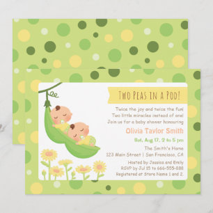 Sovande ärtor i en podde Tvilling baby shower inbj Inbjudningar
