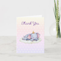Sovande baby elefant Baby Shower Tacksamhetskort
