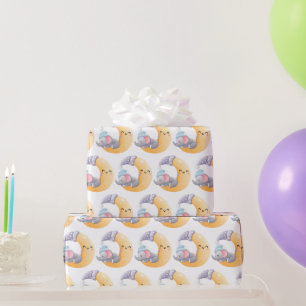 Sovande Baby Elefant Halvmåne Bebis Bebis Shower Presentpapper