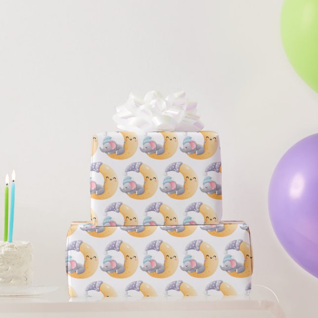Sovande Baby Elefant Halvmåne Bebis Bebis Shower  Presentpapper (Festgåvor)