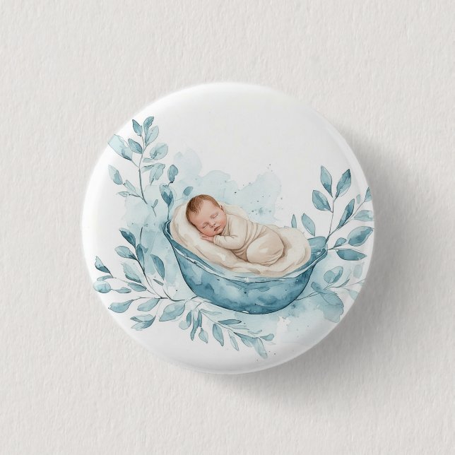Sovande baby i blå vagga knapp (Framsida)
