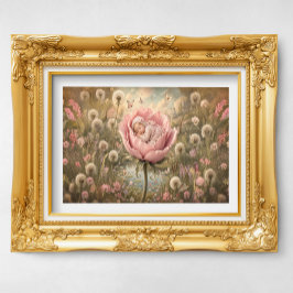 Sovande baby i rosa blomma poster
