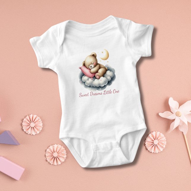 Sovande babybjörn på molnstjärna present för baby  t shirt (Personalized Sleeping baby bear on cloud with yellow moon.)