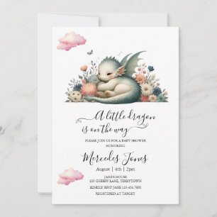 Sovande Babydrake Med Regnbågsblommor Konst Inbjudningar