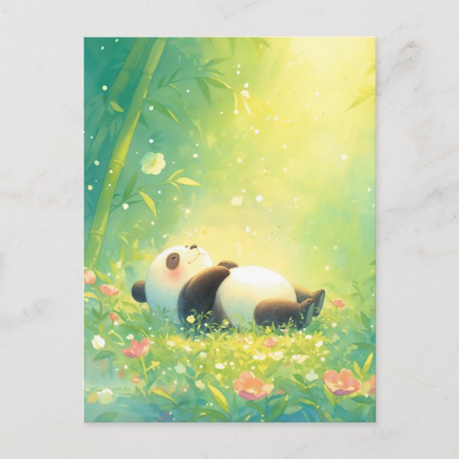 Sovande babypanda i solbelyst bambuskog vykort (Framsida)