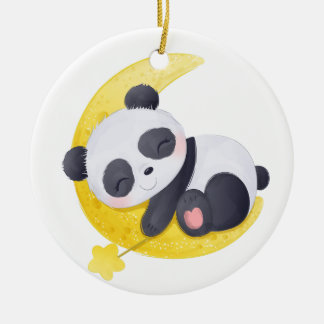 Sovande babypanda på månvattenfärg julgransprydnad keramik