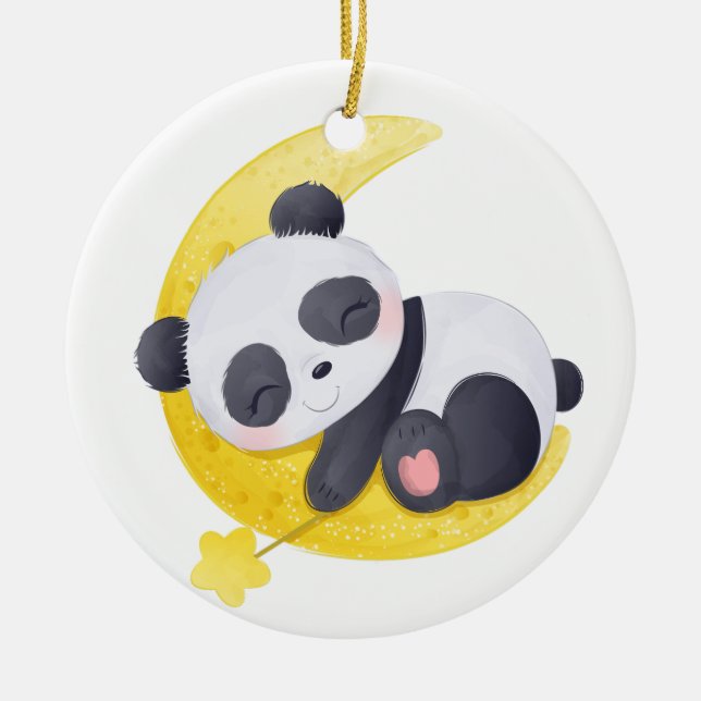 Sovande babypanda på månvattenfärg julgransprydnad keramik (Framsidan)