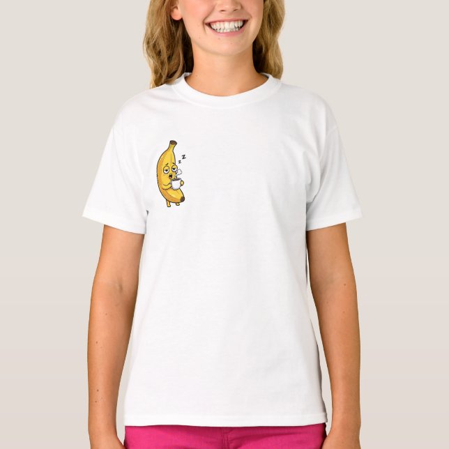 Sovande banan som dricker morgonkaffe barn t shirt (Framsida)
