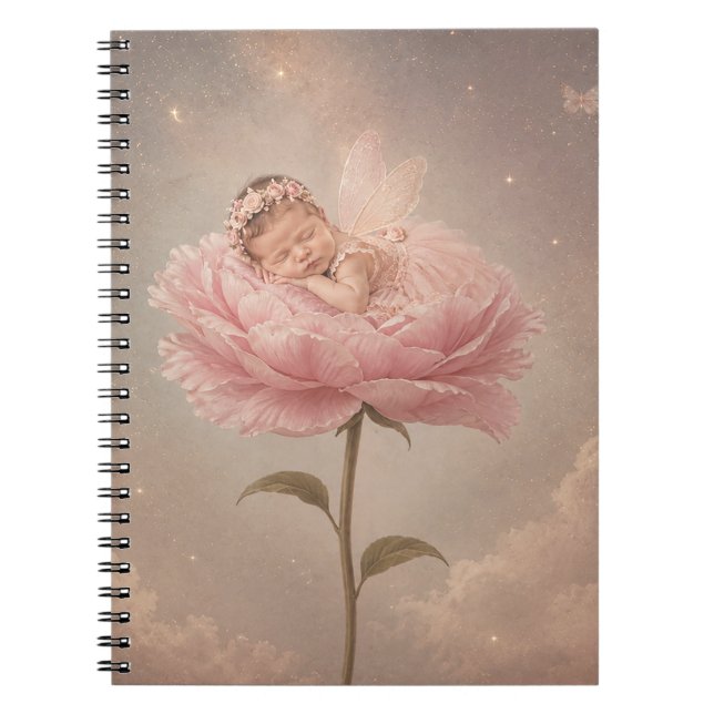 Sovande bebis rosa blomma anteckningsbok (Framsidan)