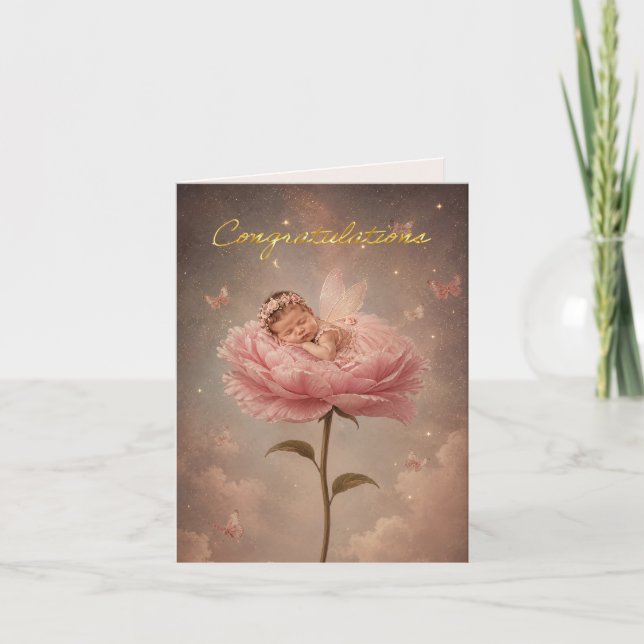 Sovande bebis rosa blomma Grattis Kort (Framsida)