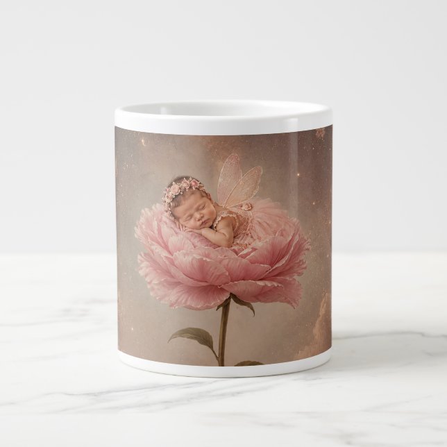 Sovande bebis rosa blomma jumbo mugg (Framsidan)
